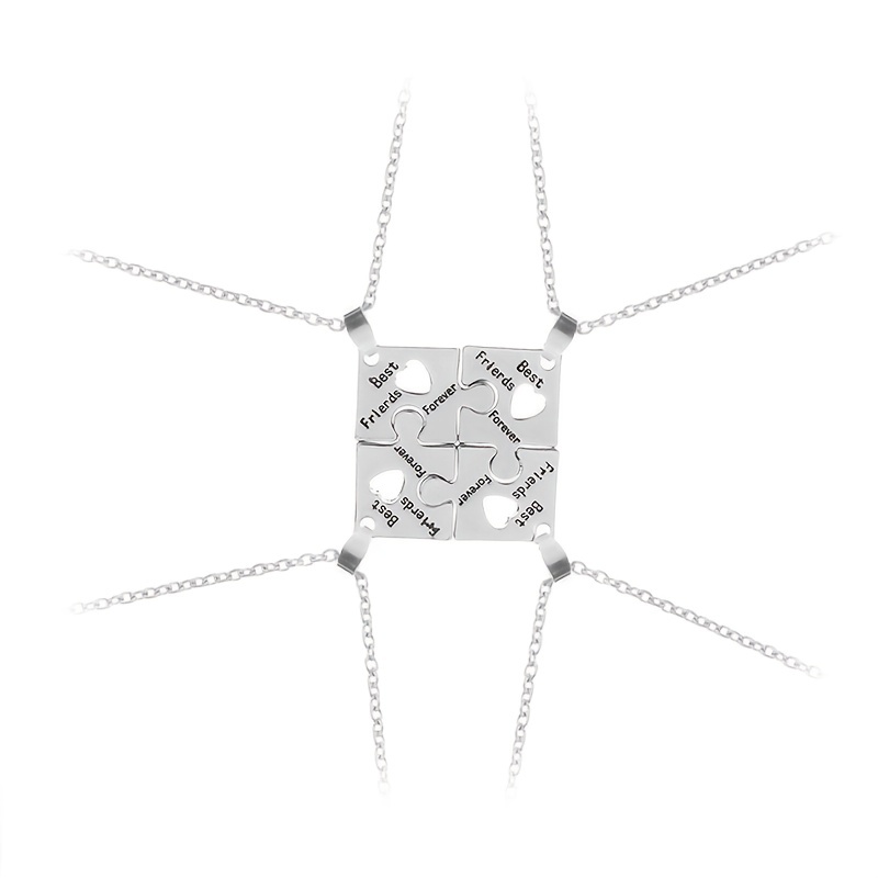 Stainless Steel Puzzle Necklace Bestie Jewelry Set 4 Pcs